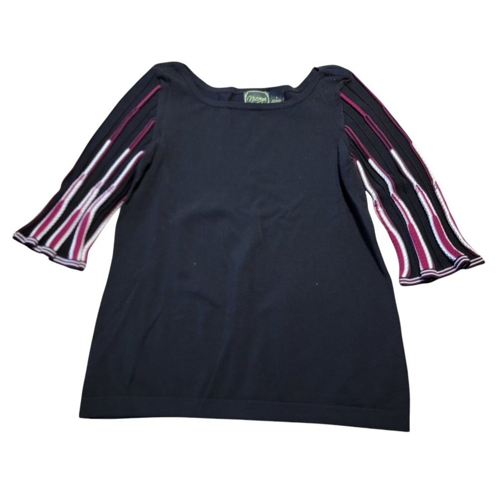 Nicaya Top Sz S Black Colorful Pleated Sleeves 3/4 Sleeve Blouse S